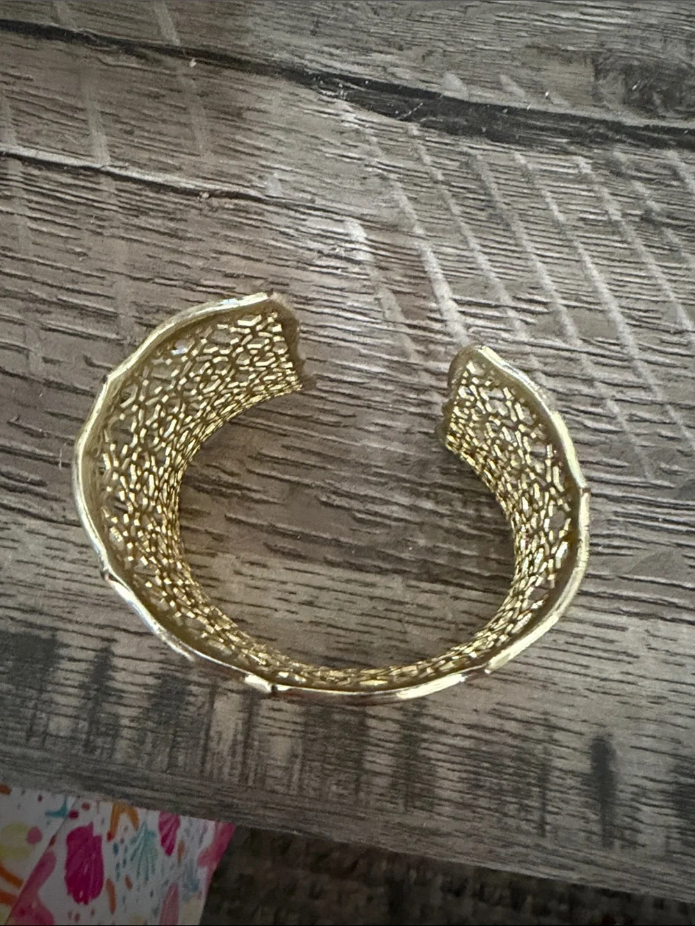 Source Unknown Gold Filigree Openwork Cuff Bracelet
